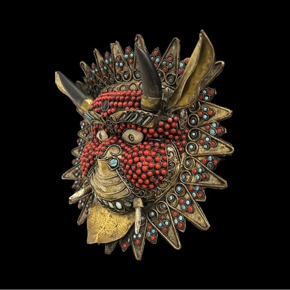 Vintage Copper Repousse Ritual Mask Of Mahakala - Picture 5 of 13